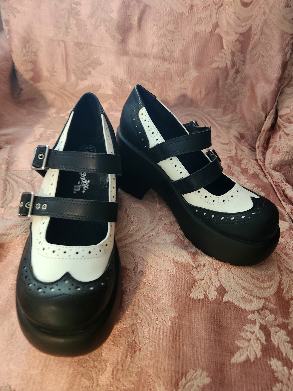 Black and White Mary Jane Platform Heels - Women Shoes
